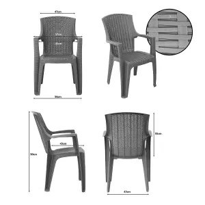 simpa Stackable Plastic Rattan Effect Garden Chair - Grey Set of 2