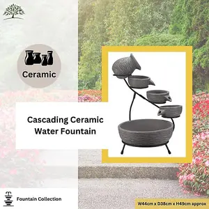 Poseidon Cascade Solar Powered Garden Water Feature with Ribbed Effect Grey Solar Water Fountain