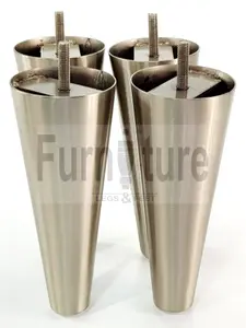 4 Replacment Brushed Chrome Metal Legs 180mm High Round Tapered Feet M8 Couch Chairs Sofa Footstool Bed