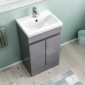 Nes Home 500mm Freestanding Basin Vanity Unit 2 doors Steel Grey Flat Pack