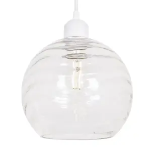 Modern Designer Clear Circular Ribbed Glass Non Electric Pendant Lamp Shade