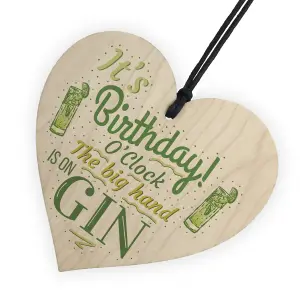 Red Ocean Gin OClock Birthday Gift Funny Card Wooden Hanging Heart Plaque Friendship Drinking Gift