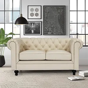 Hertford Chesterfield Faux Leather 2 Seater Sofa In Ivory