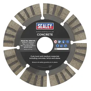 Sealey Concrete Cutting Disc Dry Use 115mm 15mm Diamond Segments WDC115