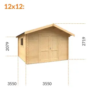 12ft x 12ft (3550mm x 3550mm) Horsforth "The Saint Paul Plus" 44mm Log Cabin With 1 Opening Windows