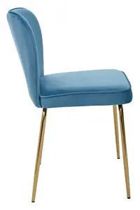 Blue Velvet Tapered Back Dining Chair, Sleek Curves Velvet Upholstery Dining Room Chair, Gold Finish Legs