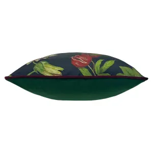 Paoletti Figaro Floral Printed Piped Velvet Polyester Filled Cushion