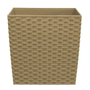 simpa 2PC Beige 10L Cubie Rattan Plastic Planters - 22cm (H) x 22cm (W) x 22cm (D)