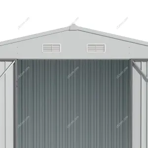 10x10ft Grey Outdoor Metal Garden Storage Shed Tool Storage Shed with Sloped Roof Design