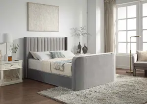 Grey Velvet Ottoman TV Bed With Storage and Pocket Sprung Mattress