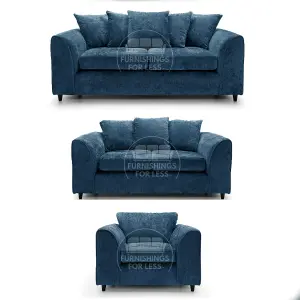 Monaco Chenille Fabric 3 Piece Sofa Set - 3 2 1  Blue