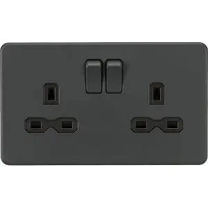 Knightsbridge Screwless Double Switched Socket 2 Gang 13A 2 Pole Anthracite - SFR9000AT