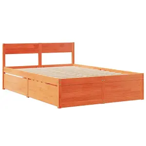 Berkfield Bed with Drawers and Mattress Wax Brown 140x190 cm Solid Wood Pine