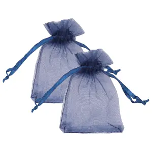 Neel Blue Pack of 100 Organza Bags, 7cm x 9cm Gift Bags Sheer Drawstring Pouches, Navy Blue