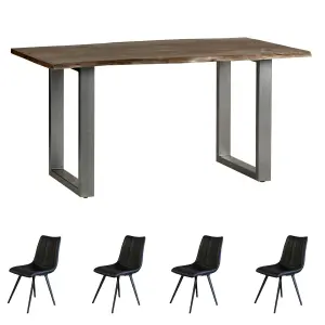 Grey Medium Sized Dining Table 1.5M Set With 4 Chairs