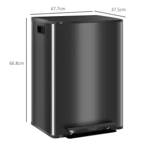 HOMCOM 2 x 30L Double Kitchen Bin, Pedal Bin with Soft-Close Lid, Black