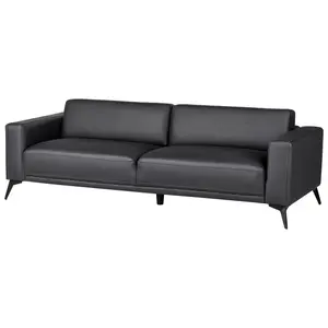 3 Seater Faux Leather Sofa Black ANGE