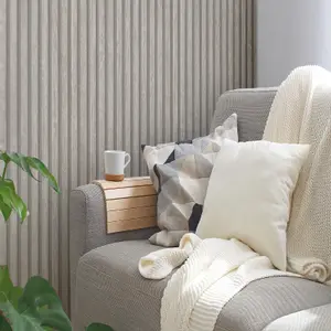 AS Creation Wooden Slats Panelling 3D Wood Panel Stripe Non Woven Wallpaper Off White Silver Grey 39109-5