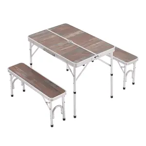 90.5cm W Portable Outdoor Garden Camping Furniture Table and Benches Set with 2.7cm Dia Parasol Hole