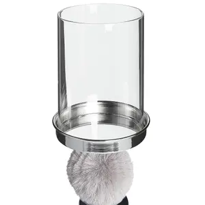 Candle Holder PADRE Glass Silver Grey