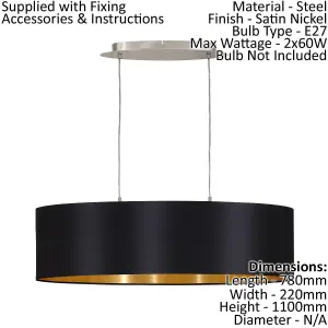 Pendant Ceiling Light Colour Satin Nickel Shade Black Gold Fabric Bulb E27 2x60W