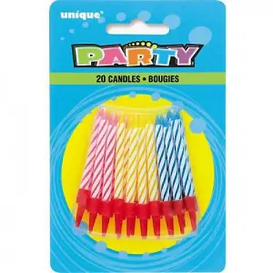 Unique Party Spiral Birthday Candles (Pack of 20) Multicoloured (One Size)