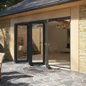 Rohden Clear Fully glazed Anthracite Grey Timber External Contemporary 5 Patio door, (H)2090mm (W)3590mm