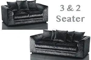 Bella Crushed Velvet 3&2 Seater Sofa Set Black