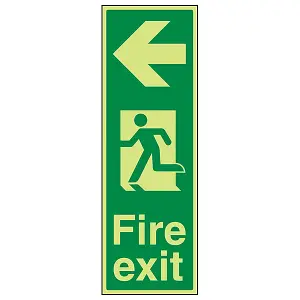 Fire Exit Arrow Left Sign - Portrait - Glow in Dark - 200x600mm (x3)