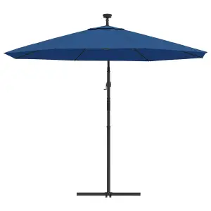 Berkfield Cantilever Umbrella with LED Lights and Steel Pole 300 cm Azure