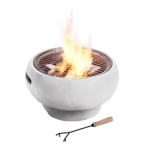 Teamson Home Outdoor Wood Burning Fire Pit, Round Concrete Garden Heater, Log Burner, Includes Lid & Poker - 53 x 53 x 47 (cm)