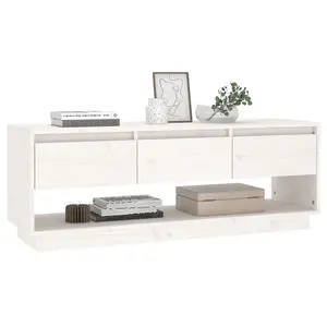 Berkfield TV Cabinet White 110.5x34x40 cm Solid Wood Pine