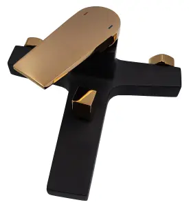 Invena Black/Rose Gold Brass Bathroom Bath Faucet Mixer Wall Mounted Bathtub Tap