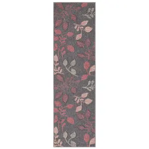 Modern Easy to Clean Floral Pink Rug for Dining Room-200cm X 285cm