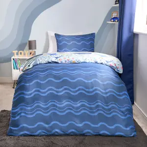 Duvet Cover Set Under The Sea Quilt Pillowcase Reversible Bedding, Blue - Junior