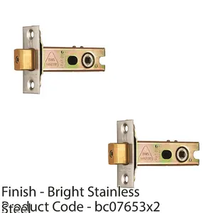 2 PACK - 64mm Tubular Deadbolt Lock & 5mm Follower - Bright Stainless Steel Bathroom Turn