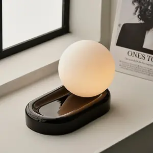 Gloss Black Designer Ceramic Base Table Lamp Light & Opal Sphere Glass Shade