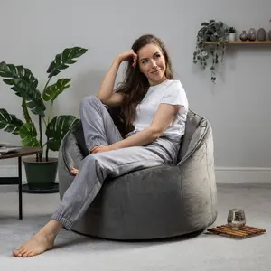 icon Sirena Scallop Chair Bean Bag and Footstool Charcoal Grey Velvet Bean Bags