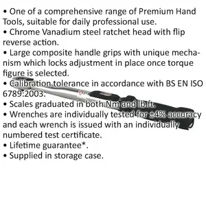 Professional Locking Micrometer Torque Wrench - 3/8" Drive with Calibration and Flip Reverse Feature