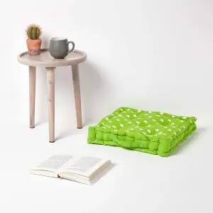 Homescapes Cotton Green Stars Floor Cushion, 40 x 40 cm