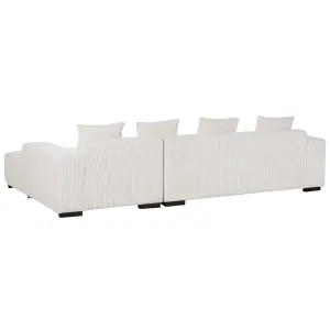 Corner Sofa with Ottoman LUNGO Off-White Corduroy Left Hand