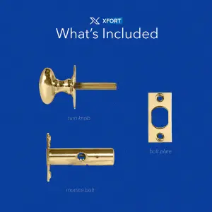 XFORT Rack Bolt Security Kit in Polished Brass, Oval Turn Knob with 55mm Rack Bolt