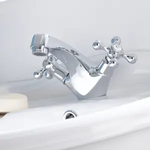 ENKI Beaumont Chrome Traditional Slotted Brass Basin Mixer Tap & Waste BBT0109