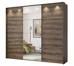 Century Sliding Door Wardrobe W2770mm H2400mm D640mm - Oak Monastery Elegance with Mirrored Accent