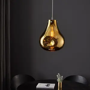 Luminosa Perugia Single Pendant Ceiling Lamp, Gold Metallic Glass, Chrome Plate