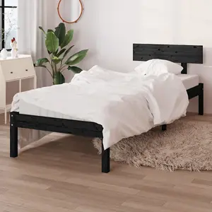 Berkfield Bed Frame Black Solid Wood Pine 100x200 cm