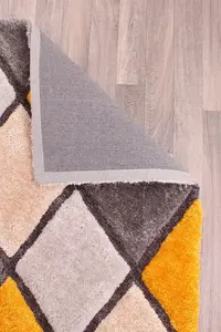 Diamond Ochre Shaggy Geometric Optical Modern Sparkle Rug for Living Room and Bedroom-120cm X 170cm