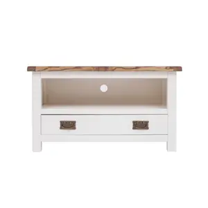 Lovere Off White 1 Drawer TV Cabinet Brass Drop Handle