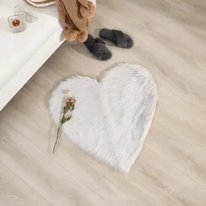 Sienna Heart Shaped Faux Fur Fluffy Plush Fleece Bedroom Rug, 65 x 65cm - Grey