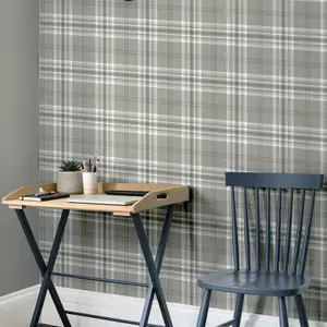 Catherine Lansfield Grey Check Mica effect Embossed Wallpaper